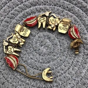 Vintage Dentist Teeth Floss Mouth Slider Charm Bracelet.